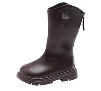 SRTUMEY Botas altas hasta la rodilla para niñas, botas de otoño para invierno, botas altas de vestir, tacones planos a media pantorrilla, botas de equitación, Brown, 26 EU