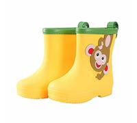 SRTUMEY Botas de agua de goma para niños, zapatos de lluvia de personajes de mono, zapatos de lluvia para niños y niñas, zapatos de agua para bebés, Amarillo, 26 EU