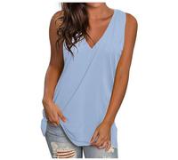 SRTUMEY Brand Top Women 25/5000 - Chaleco de verano para mujer, estilo europeo y americano, color sólido, suelto, cuello en V, sin mangas, para mujer, talla 3, azul, 3XL