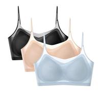 SRTUMEY Brasier de seda de hielo ultrafino sin costuras, transpirable, con almohadillas extraíbles, 3 paquetes de sostén cómodo de seda de hielo para mujer, azul, M