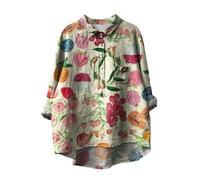 SRTUMEY Camiseta Baseball Mujer Camisa de Manga Larga de algodón y Lino de Color sólido Informal con Cuello de Solapa y Estampado de Flores para Mujer Camisetas De Marca Mujer