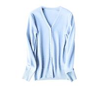 SRTUMEY Cárdigan clásico de punto suave con cuello redondo y botones para mujer, cárdigan cálido para otoño e invierno, cárdigan ligero de color sólido, talla grande, Azul cielo-4, XXL