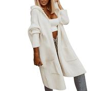 SRTUMEY Cárdigan de otoño para mujer, cárdigan con solapa y capucha larga, de lana, cómodo, casual, holgado, abrigo largo para mujer y niña, blanco, S