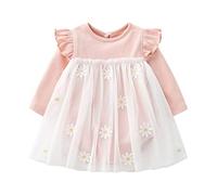 SRTUMEY Enterizo infantil de otoño e invierno para niñas pequeñas, estampado de primavera y verano, manga larga, vestido de princesa de tul, ropa para bebés de 12 a 18 meses, color rosa