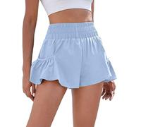 SRTUMEY Pantalones cortos de cintura alta para mujer, color liso, pantalones cortos deportivos para correr, entrenamiento, gimnasio, pantalones cortos con bolsillos, pantalones cortos de natación para