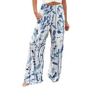 SRTUMEY Print Yoga Sports Pants For Women UK Elastic High Waist Wide Leg Palazzo Pants Track Pants Buttons on Side Ladies Summer Trousers Comfy Trousers