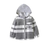 SRTUMEY Sale Fall - Chaqueta de manga larga cepillada con solapa a cuadros para niño, gris, 3-4 años