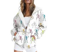 SRTUMEY Sudadera de Halloween de gran tamaño para mujer, sudadera con capucha con cremallera, estampado de bocetos, sudadera de gran tamaño con bolsillo, casual, manga larga, chaquetas de otoño,