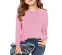 SRTUMEY Sudadera holgada para niños y niñas, camisetas de manga larga para niñas, camisetas de otoño con cuello redondo, camisetas básicas de 5 a 14 años, Año Nuevo, rosa, 9-10 años