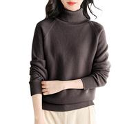 SRTUMEY Suéter de cuello alto para mujer de lana, suéter de cuello de tortuga de primera línea, listo para usar, de manga larga, tejido de punto, marrón, M