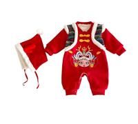 SRTUMEY Traje de bebé recién nacido bebé Chunjie Chunjie Año Nuevo chino rojo manga larga forrado mameluco invierno cálido mono con sombrero trajes bebé niño niña 6-9