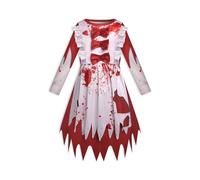 SRTUMEY Vestido de gota de sangre para niñas, vestido manchado de sangre, falda escolar, Halloween, novia muerta, vestido de fiesta para niñas, juego de rol, rojo, 5-6 años