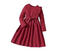 SRTUMEY Vestidos para niñas de 9 a 10 años para niñas grandes 2023 para otoño e invierno, vestido de punto a rayas con botones, vestido casual diario para niñas de otoño, rosso, 11-12 años