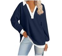 SRTUMEY Women's Fall Winter Sweatshirt Hoodless Womens Oversized Sweatshirt Casual 2024 Trendy Color Block V Neck Lapel Shirts Loose Dressy Tunic Tops Pullovers Halloween Fall Sweatshirts