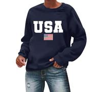 SRTUMEY Women's Pullover Sweatshirts Women's Autumn Round Neck American Flag USA Print Loose Casual Hooded Sweatshirt Halloween Fall Sweatshirts