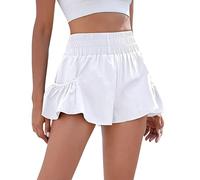 SRTUMEY Women's Solid Color High Waist Shorts Sports Running Shorts Workout Gym Flowing Shorts with Pockets Swim Shorts Cover up for Women Casual Shorts