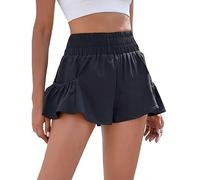 SRTUMEY Women's Solid Color High Waist Sports Running Shorts With Pockets - Workout Gym Flowing Cover up for Casual and Swim