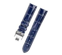 SRTYDCUR Compatible con correa Longines, Leather Craftsman, estampado de cocodrilo azul luna, magnífico cinturón Comcas for hombre 19, 20 y 21 mm(A1Blue Silver Buckle,19mm)