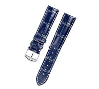 SRTYDCUR Compatible con correa Longines, Leather Craftsman, estampado de cocodrilo azul luna, magnífico cinturón Comcas for hombre 19, 20 y 21 mm(Blue Silver Buckle,19mm)