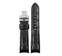 SRTYDCUR Compatible con Tissot T035, hebilla de acero mariposa, correa piel becerro, reloj cuero genuino extremo curvo repuesto(Black Silver,22mm)