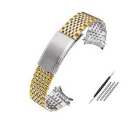 SRTYDCUR Correa de acero inoxidable compatible con Omega Seamaster, correa de acero inoxidable con extremo curvo, 18 mm, 19 mm y 20 mm, con herramientas.(Silver gold,20mm)