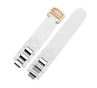 SRTYDCUR Correa de caucho resistente al agua compatible con la correa de silicona Cartier 21 Century Series de 20 x 10 mm, color blanco y negro, for hombre y mujer.(White Gold Buckle)