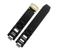 SRTYDCUR Correa de caucho resistente al agua compatible con la correa de silicona Cartier 21 Century Series de 20 x 10 mm, color blanco y negro, for hombre y mujer.(Black Gold Buckle)