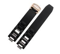 SRTYDCUR Correa de caucho resistente al agua compatible con la correa de silicona Cartier 21 Century Series de 20 x 10 mm, color blanco y negro, for hombre y mujer.(Black Rose Gold)