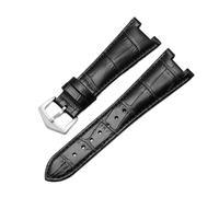 SRTYDCUR Correa de cuero compatible con relojes Patek Philippe Nautilus 5711 y 5712G, for hombre y mujer, con abertura cóncava y convexa, de 25 a 12 mm.(Black-silver)