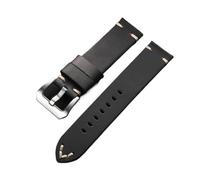 SRTYDCUR Correa de cuero Crazy Horse vintage con costuras suaves for reloj hombre, compatible Panerai(Black,20mm)