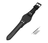 SRTYDCUR Correa de reloj de cuero genuino de 22 mm compatible con Fossil CH2592 CH2564 CH2565 CH2891 CH3051, correa de bandeja for hombre con remaches.(Black-black buckle)