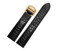 SRTYDCUR Correa de Reloj Negra, marrón y Azul Compatible con Correa de Piel de cocodrilo Cartier Solo Key London Calibo for Hombre (Tallas 20, 22, 23, 24 y 25)(Black-Gold Buckle,23mm)