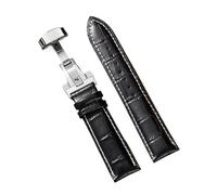 SRTYDCUR Correa de reloj piel becerro negra y marrón for negocios, estilo informal, con hebilla mariposa estampado cocodrilo(Black-White,24mm)