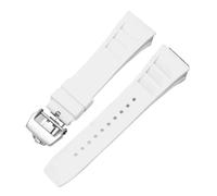 SRTYDCUR Correa de Silicona Compatible con Richard Mille, Resistente al Sudor, Suave y cómoda, con Boca elevada, Pulsera de 25 mm.(White-Silver)