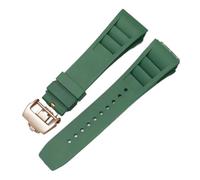 SRTYDCUR Correa de Silicona Compatible con Richard Mille, Resistente al Sudor, Suave y cómoda, con Boca elevada, Pulsera de 25 mm.(Green-Rosegold)