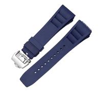 SRTYDCUR Correa de Silicona Compatible con Richard Mille, Resistente al Sudor, Suave y cómoda, con Boca elevada, Pulsera de 25 mm.(Blue-Silver)