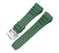 SRTYDCUR Correa de Silicona Compatible con Richard Mille, Resistente al Sudor, Suave y cómoda, con Boca elevada, Pulsera de 25 mm.(Green-Silver)