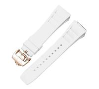 SRTYDCUR Correa de Silicona Compatible con Richard Mille, Resistente al Sudor, Suave y cómoda, con Boca elevada, Pulsera de 25 mm.(White-Rosegold)