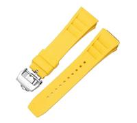 SRTYDCUR Correa de Silicona Compatible con Richard Mille, Resistente al Sudor, Suave y cómoda, con Boca elevada, Pulsera de 25 mm.(Yellow-Silver)
