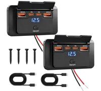 SRunDe 2 Piezas Toma USB 12v 4 Puertos 2xUSB-C & 2xUSB-A Cargador USB Coche | Camper Furgoneta Accesorios Voltímetro LED Interruptor Independiente para Camper, Camión, Barca, Todoterreno, ATV, Remolque