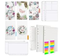 SRunDe 90PCS Papel de Recambio A5 con 6 Anillas + 5PCS Separadores para Aarchivador + 4PCS Bolsas de Sobres para Cuaderno + 320PCS Etiqueta de índice Adhesiva de Neón + 1PC Sregla 20CM