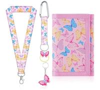 SRunDe Cartera Mariposa Niña Monedero con Llavero Diadema Cordón Estilo Monedero Niña Pequeño Monederos Trípticos Plegable en Tres Partes con Bolsillo para Monedas Compartimento para Billetes Rosa
