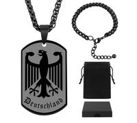 SRunDe Collar de águila de Alemania con pulsera para hombre Colgante de águila federal de acero inoxidable Collar con escudo de armas de Alemania para hombre