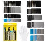 SRunDe Juego de 50 cuchillas de sierra de calar con mango en T con estuche | T119BO, T101AO, T101BR, T118A, T118B, T144D, T101B, T119B, T123X, T127D, hojas de sierra de calar mezcladas compatibles con