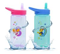 SRV Hub 2 sorbos de paja impresos de Paw Patrol Chase and Skye, botellas de agua de plástico de 14.4 fl oz, popote de silicona emergente, sin BPA, para niños de más de 6 meses
