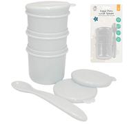 SRV Hub 4 macetas grises para alimentos para bebés con cuchara, macetas de almacenamiento de 110 ml con tapas para alimentos en porciones, fáciles de limpiar, apilables, a prueba de fugas, sin BPA