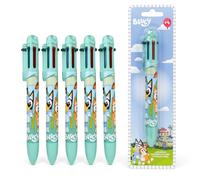 SRV Hub Bluey - Bolígrafos retráctiles multicolor 6 en 1, paquete de 5 bolígrafos de punta fina de 0.5 mm, juego de regalo de papelería escolar para escribir, notas, artes, manualidades y estuches