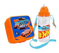 SRV Hub Hot Wheels - Juego de 2 botellas de agua y fiambrera, botella de agua deportiva de 500 ml y caja de sándwich cuadrada, ligera para niños escolares a partir de 3 años, al aire libre