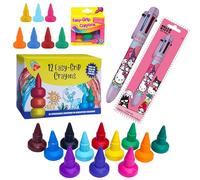 SRV Hub Juego de 19 crayones de dedo con bolígrafo retráctil 6 en 1 de Hello Kitty, lavable, no tóxico, agarre de palma apilable, juguetes artísticos y bolígrafo multicolor arcoíris para niños
