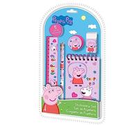 SRV Hub Juego de 5 piezas de papelería de Pepa Pig para niños, cuaderno A5, borrador, lápiz, regla, sacapuntas, suministros de regreso a la escuela, regalos para niñas de más de 3 años